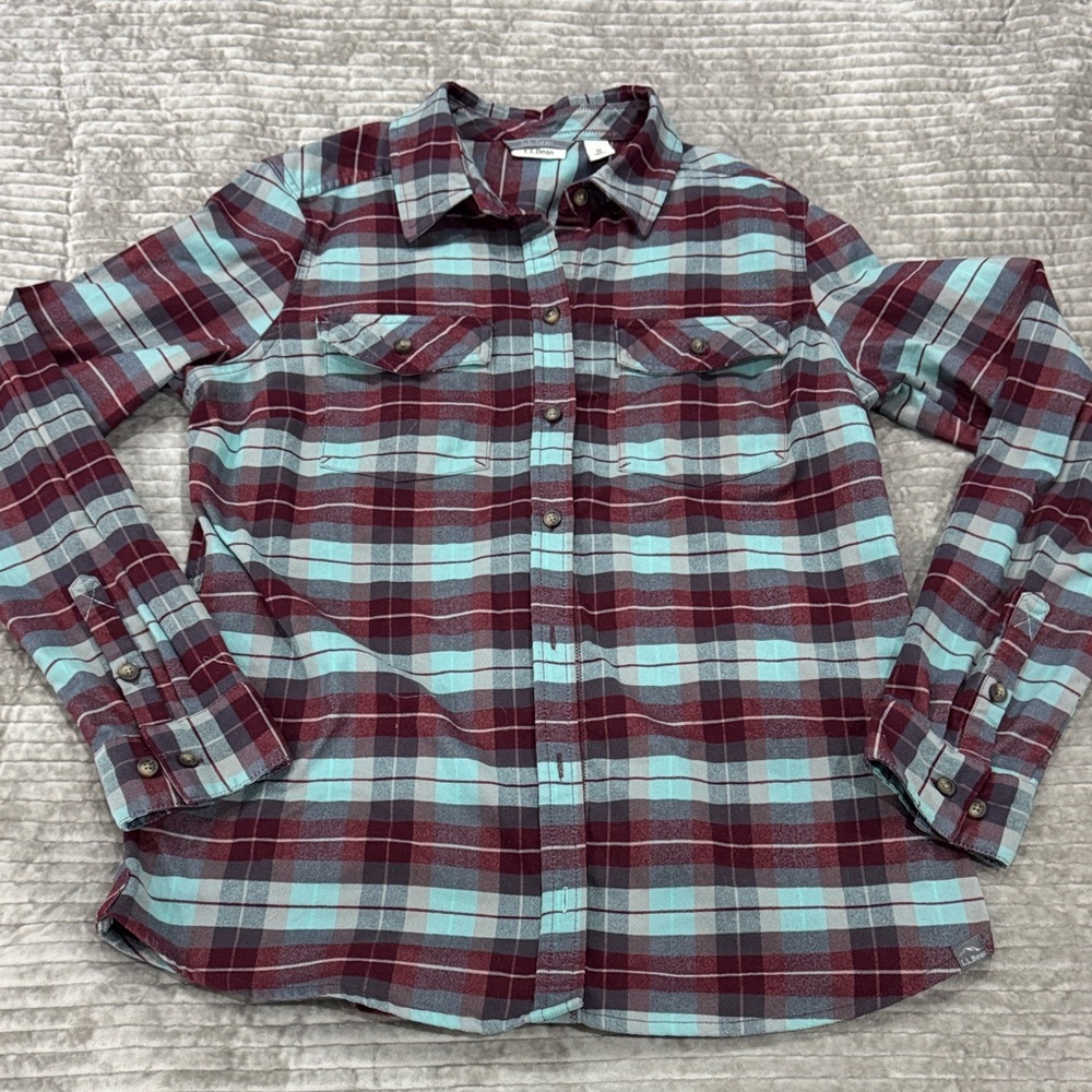 L.L. Bean Plaid Shirt in Burgundy and Teal medium